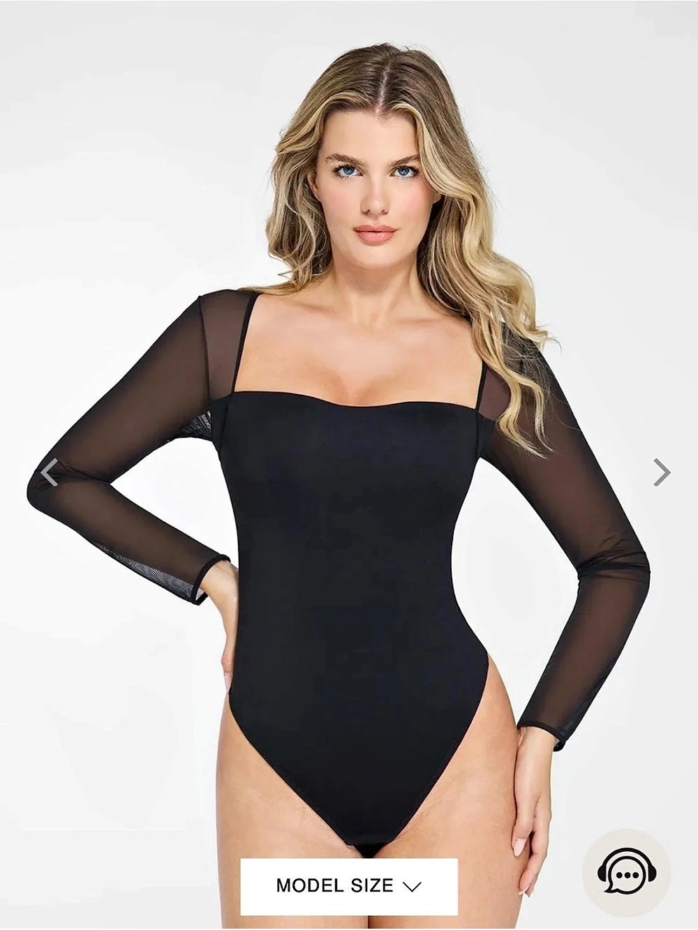 Popilush Shapewear Mesh Sleeve Square Neck Sculpting Bodysuit Black